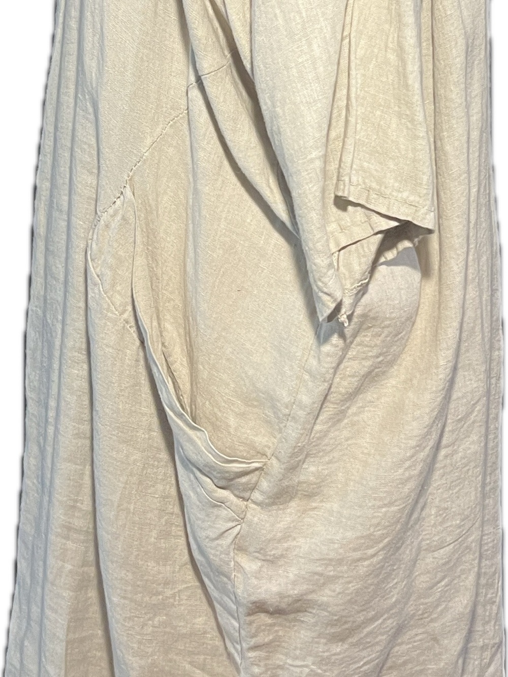 Zen Italian beige linen button up/back, regal collar/cowl dress w/pockets-NWT - Picture 7 of 16